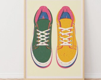 Sneaker Pop Art Print: Colourful Mismatched Shoes, Riso Style Wall Art