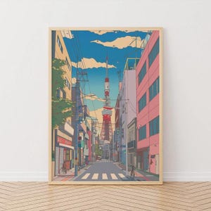 Tokyo Tower Poster, Anime Style Tokyo Tower Poster, Japanische Stadtansicht, Kunstdruck, Illustrierte Wanddekoration, Japanisches Design, Architekturkunst