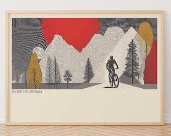 Konsttryck för mountainbike: Äventyr på stigar utomhus, cykling i skogen