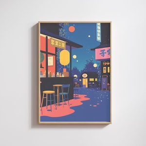 Anime Print, Illustrierte Nightime Cafe Print, Anime Style Japanischer Druck, Dream Poster, Kawaii Style Art, Anime, Night Poster, Japanisch