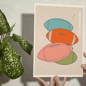 Digital Download - American Football Art Print, Sports Poster, Instant Digital Download, Football Wall Art, Illustrated Decor, Boy&#39;s Bedroom