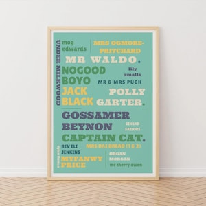 Stampa tipografica di Dylan Thomas, poster di Under Milkwood, poster gallese, arte tipografica, grafica, stampa di Eli Jenkins, stampa letteraria, stampa gallese