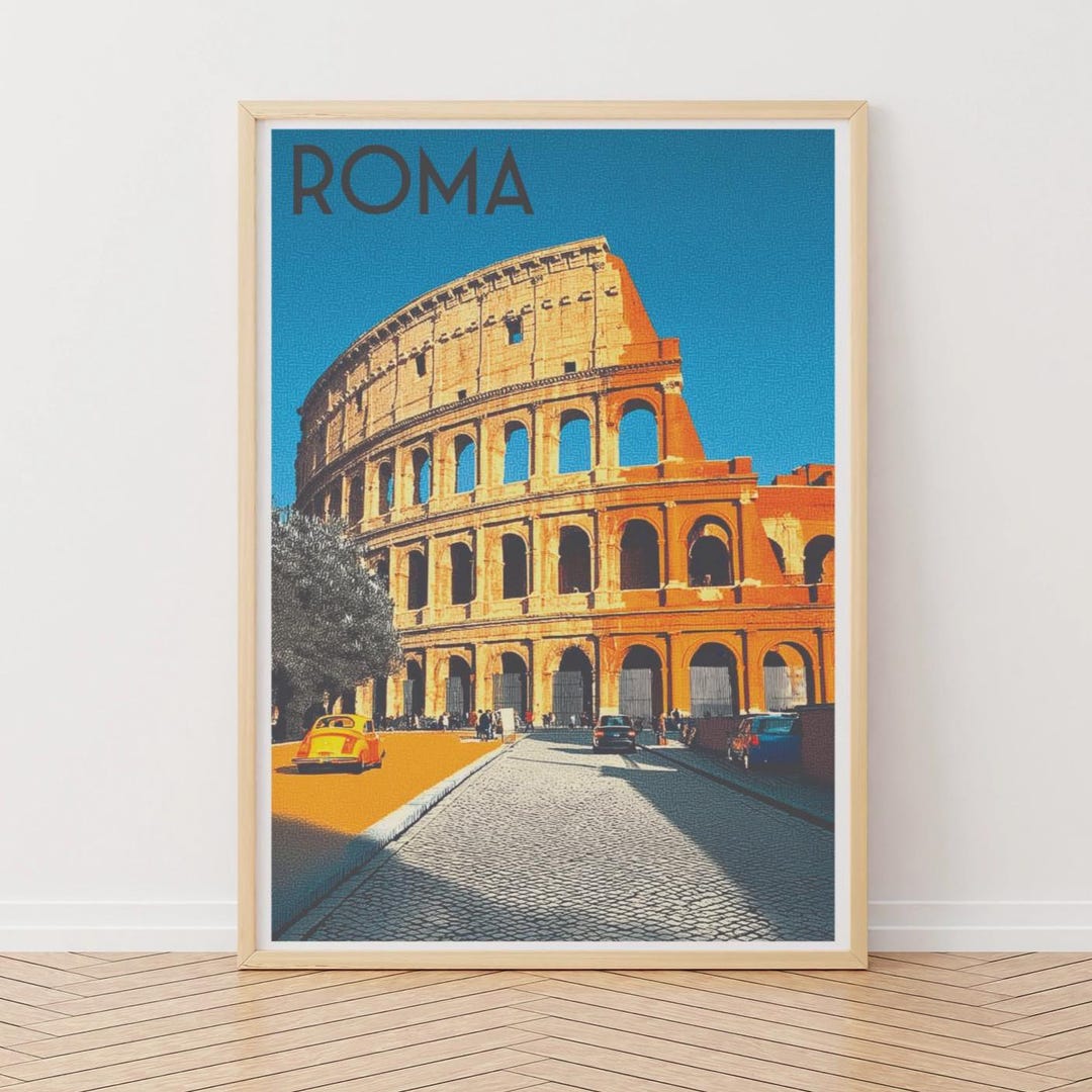 Rome Travel Poster - Colourful Italian Colosseum Printframed or ...