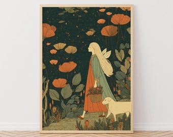 Fairy Art Print Illustration: Storybook Style Children's Wall Decor, Personalised Print
