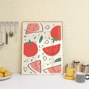Stampa artistica di cibo italiano, arte culinaria italiana, arte murale illustrata, stampa da cucina, stampa gastronomica, regalo per amanti dell'italiano, arte con pomodoro e basilico