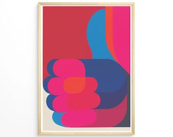 Thumbs Up Modern Art Poster, Dali Inspired Wall Decor, Hand Art, Colourful Wall Print, Cool Living Room decor, Framed and Unframed Options