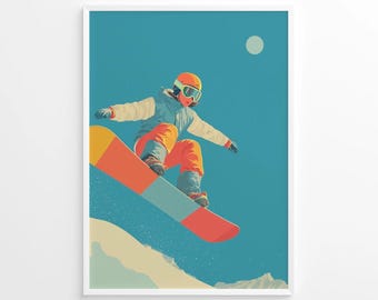 Snowboarder Female Wall Art, Adventure Style Snowboarding Print, Framed and Unframed Snowboard Wall Art