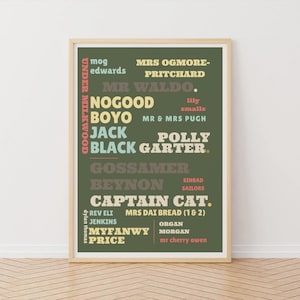 Stampa tipografica di Dylan Thomas, poster di Under Milkwood, poster gallese, arte tipografica, grafica, stampa di Eli Jenkins, stampa letteraria, stampa gallese