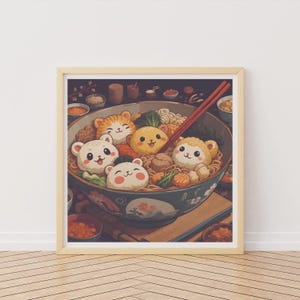 Póster ilustrado de ramen, impresión de comida kawaii imaginaria, póster de cocina, arte de fideos, ilustración de comida de anime, impresión japonesa, póster kawaii