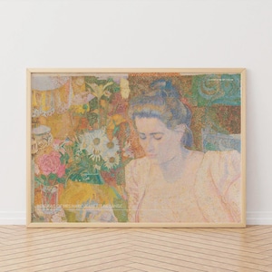 Stampa artistica floreale, stampa puntinista, J. Toorop, arte olandese, donna, poster d'arte pastello, ritratto di Marie Jeanette, bella stampa artistica, paesaggio