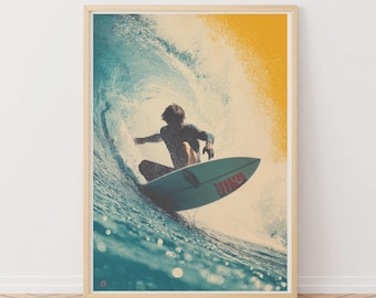 Surfing Print, Inside the Wave Print, Surf Wall Poster, Beach Vibe Decor, framed and Unframed Surfer Wall poster