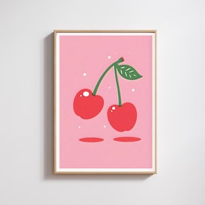 Stampa di ciliegie, poster grafico di ciliegie, stampa in stile pop art, stampa kitsch di una coppia di ciliegie, arte della frutta, stampa audace, poster contemporaneo di ciliegie