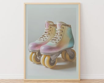 Retro Pink Rollerskate Print: 70s Roller Disco Art