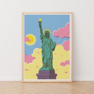 Poster della Statua della Libertà, Stampa di Lady Liberty, Stampa iconica di New York, Stampa di città colorata, New York, Poster di un punto di riferimento iconico, Arte americana