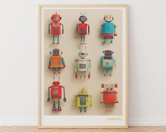 Personalized Robot Print: Retro Toy Collection, Nursery Art