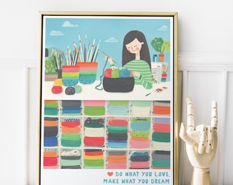 Lámina de punto colorida: Decoración para taller de manualidades, regalo para amantes del tejido (con o sin marco)