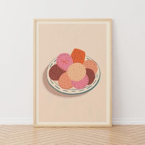 Biscuit Art Print: Whimsical Cookies Poster, Kitchen Wall Decor