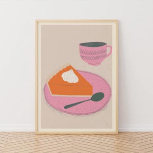 Stampa artistica di torta di zucca, poster di torta disegnato a mano, arte murale illustrata, stampa da cucina, stampa gastronomica, regalo per gli amanti delle torte dolci, arte dei dessert