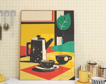 Retro Coffee Pot Print: 1950s Vintage Diner Kitchen Art