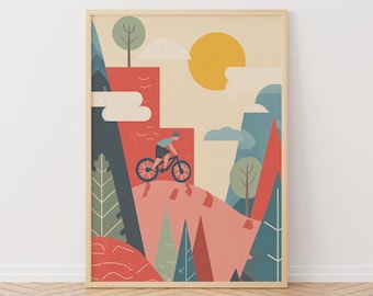 Mountainbike-konsttryck: Äventyr väntar cykelposter