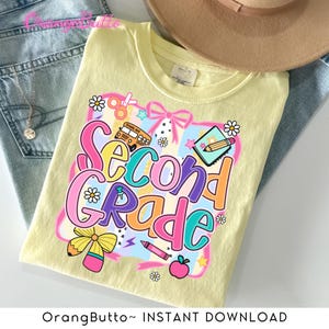 Lazo de coqueta de segundo grado (Png), Regreso a clases para maestros y estudiantes (Png), Bienvenido a segundo grado, Lazo de lápiz de coqueta, Regalo de moda para el primer día de clases
