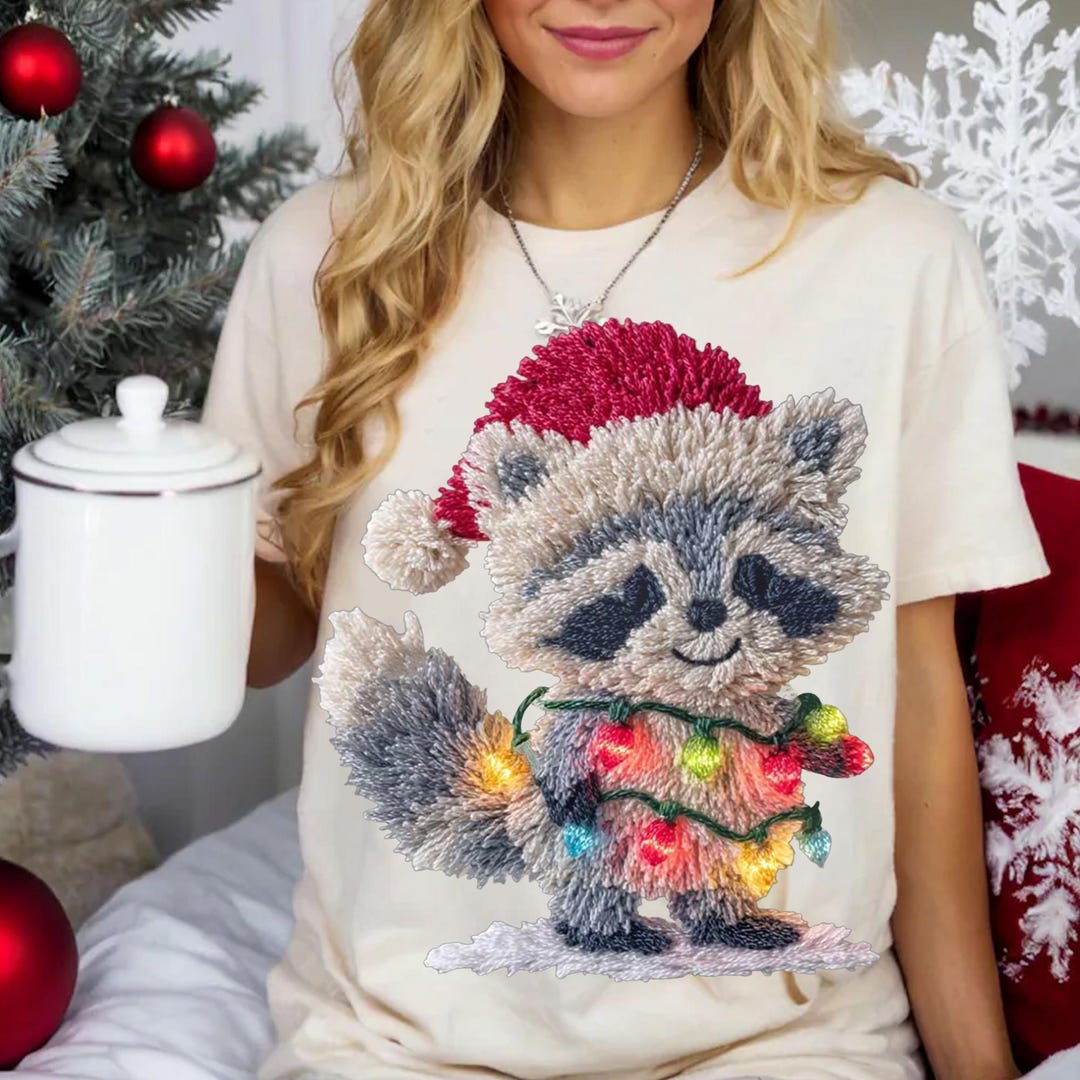 Cute Christmas Raccoon PNG, Santa Hat Holiday Lights Animal Art ...