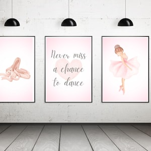 Set of 3 Ballerina Wall Art Prints | Ballet Dancer Bedroom Decor | Pink Ballet Posters for Girls Room | Instant Download