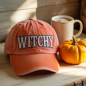 Witchy Halloween Embroidered Hat, Cute Simple Halloween Costume, Embroidered Witch Hat, Witches Halloween Bat Style Hat Witchy Hat Cap