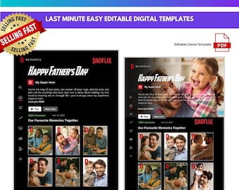 Father’s Day Card–Editable Netflix-Inspired DadFlix Template, Digital or Printable Happy Father’s Day portrait | Easy Drag and Drop Template