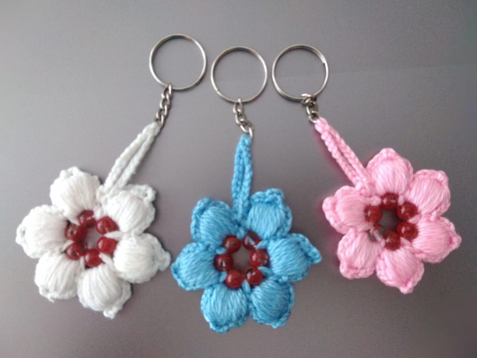 30 Beaded Crochet Patterns to Add Sparkle, Texture, and Giftable Charm 12 Beaded Puff Flower Keychain Crochet Pattern
