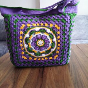 Crochet Boho Tote Bag: Shoulder Crochet Bag, Handmade Cotton Mandala Shoulder Bag Weekender Bag Gift for Christmas Crochet bag Colorful  Bag
