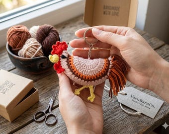Crochet Rooster Keychain Pattern – Farm Animal Amigurumi (PDF Download)