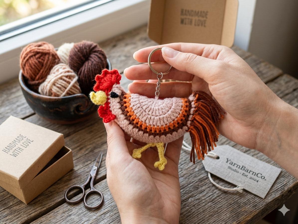 Crochet Rooster Keychain Pattern – Farm Animal Amigurumi (PDF