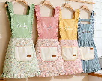Delantal personalizado, delantal bordado personalizado con nombre, delantal de cocina para ella, delantal de cocina con bolsillo, regalo para mamá, regalo de repostería para madre