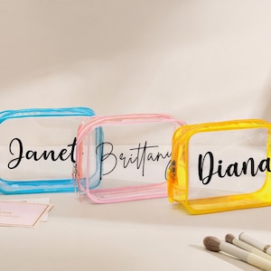 Personalized Clear Makeup Bag, Bridesmaid Gift, Cosmetic Bag, Beach Bag, Toiletry Clear Bag, Travel Pouch, Bachelorette Bridal Party Gift
