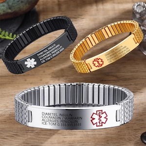 Personalized Medical Alert Bracelets, Customized Medical Information and Contact IDs, Gifts for Allergy, Hypertension and Diabetes Patients