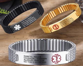 Personalized Rhodium Medical Alert Bracelet, Rose Gold Emergency ID