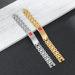 Customized Medical Alert Bracelets for Men and Women, Stainless steel Medical Bracelets,Engraved with Medical Information and Contact Detail