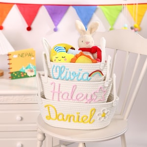 Custom Name Basket,Personalized Baby Shower Gift,Rope Cotton Baby Gift Basket, Storage baskets, Toy Basket
