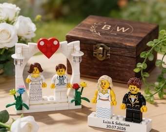 Statuette personalizzate in stile mattone per sposi, regalo personalizzato per la sposa e lo sposo con oggetto ricordo da scrivania.