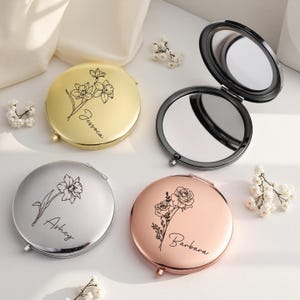Personalised Compact Mirror,Travelling Makeup Mirror with Engraving,Double Sided Mirror,Round Pocket Mirro,Gifts for Women Girls