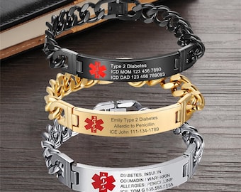 Custom Engraved Medical Alert Bracelet, Stainless Steel ID