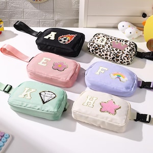 Personalised Nylon Fanny Pack,Crossbody Bag with Initials and Patterns,Waist Bag for Children and Adults,Gifts for Boys Girls