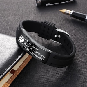 Personalized Medical Alert Bracelet: Waterproof Silicone ID, Emergency Contact