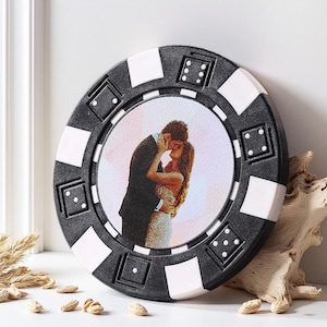 Personalized Wedding Poker Chips: Las Vegas Theme, Custom Photo, Iron (11.6g) Party Favors