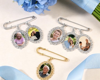 Custom Photo Wedding Bouquet Charm,Engraved Memorial Pin, Personalized Brouch Bridal Gift
