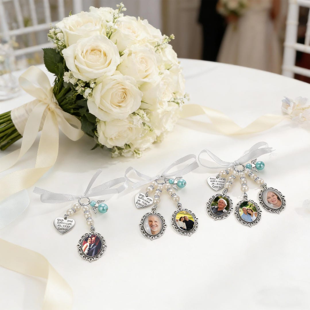 Personalized Wedding Bouquet Charm, Custom Photo Bridal Charm, Memorial ...