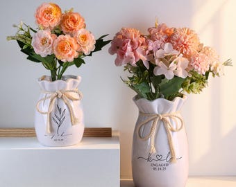 Personalized Wedding Flower Vase,Custom Ceramic Vase with Name&Date,Newlywed Gift,Anniversary Gift,Engagement Gift For Her,Mother&#39;s Day Gift