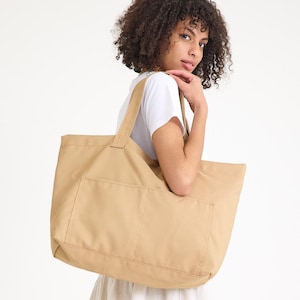 Canvas Bag With 4 Pocket, Extra Large Tote, Oversize Tote Bag, Beach Bag, Extra Large Bag For Summer | Cream Large Canvas Tote Bag