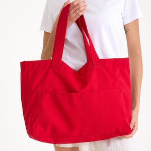 Red Large Canvas Tote Bag | Canvas Bag With 4 Pocket, Extra Large Tote, Oversize Tote Bag, Beach Bag, Extra Large Bag For Summer